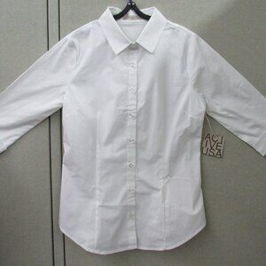 Active USA Womens 3/4 Sleeve Button-Down Shirt